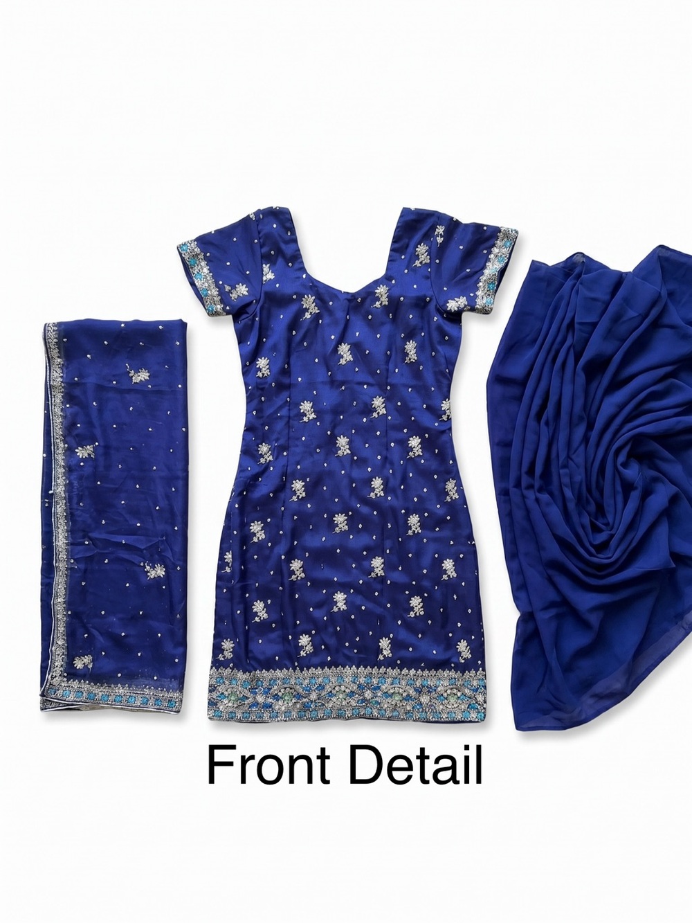 Navy Crepe Salwar Kameez - Heavy Work - Picture 4 of 10